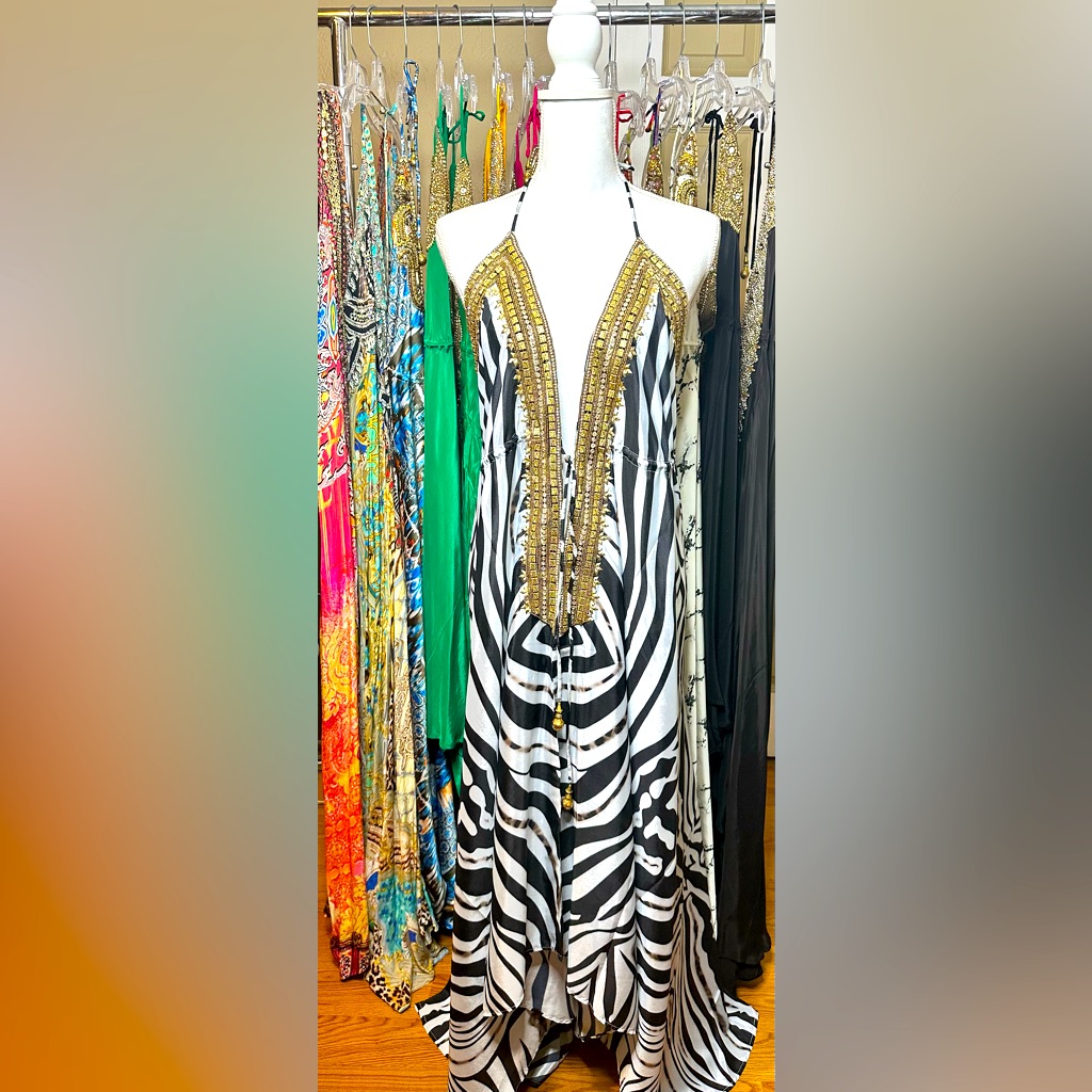 Zebra Print Halter Maxi Dress With Gold Accents From Designer (Manish Vaid)